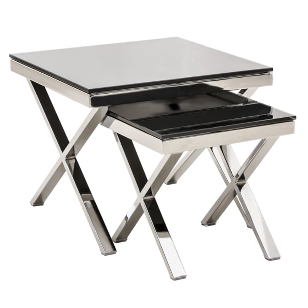 Zanita Black Glass Top Nest Of 2 Tables With Chrome Frame