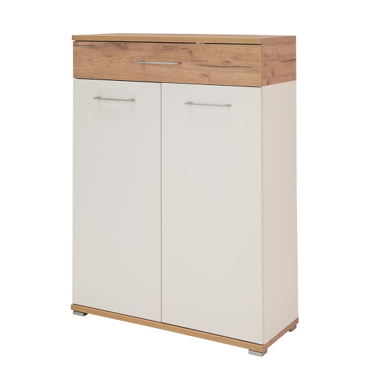 Zanotti Wooden Shoe Cabinet In White And Oak With 2 Doors_3