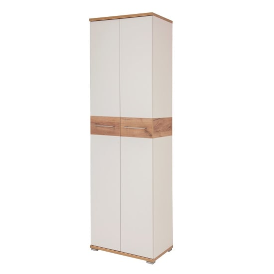 Zanotti Wooden Hallway Wardrobe In White And Oak With 2 Doors