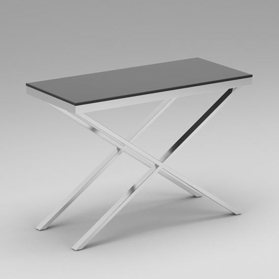 Product photograph of Zanti Black Glass Top Console Table With Chrome Base from Furniture in Fashion