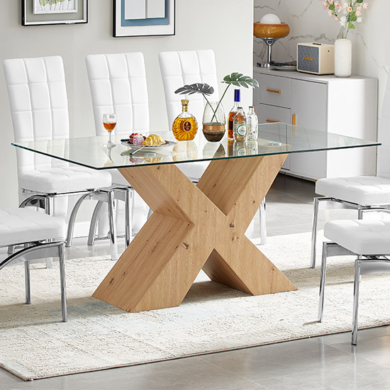 Zanti Clear Glass Dining Table With Oak Wooden Base Furniture in Fashion