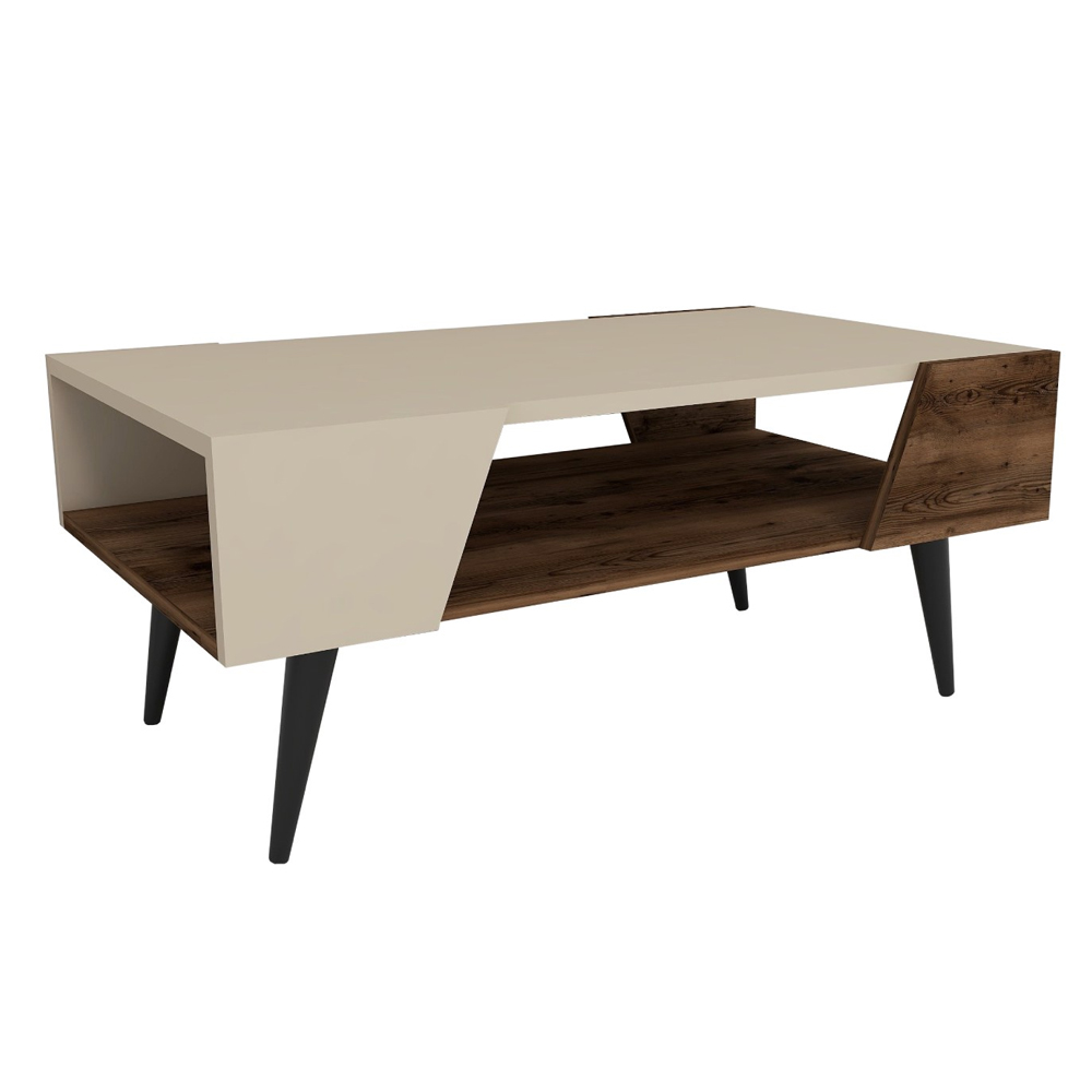 Zanviro Wooden Coffee Table With Undershelf In Beige And Light Walnut