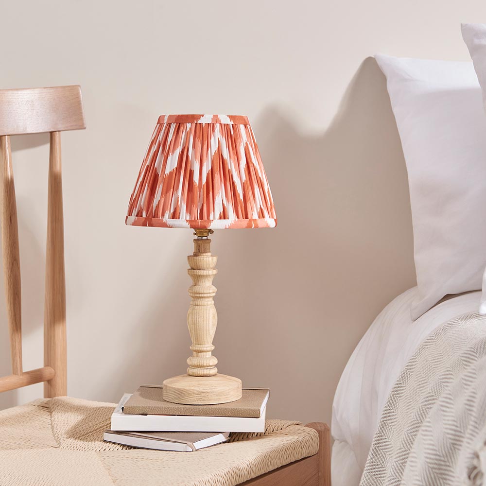 Zapopan Apricot Orange 20cm Shade Wood Table Lamp In Natural Ash