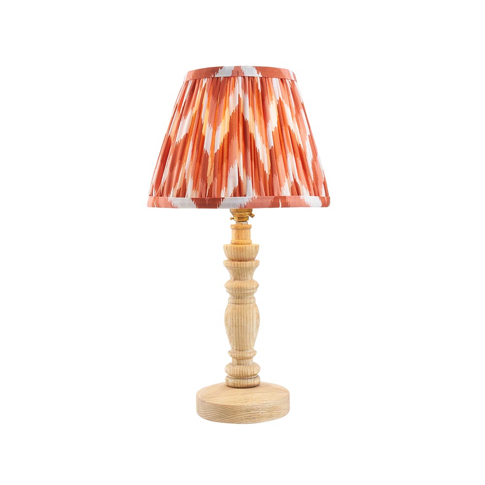 Zapopan Apricot Orange 20cm Shade Wood Table Lamp In Natural Ash