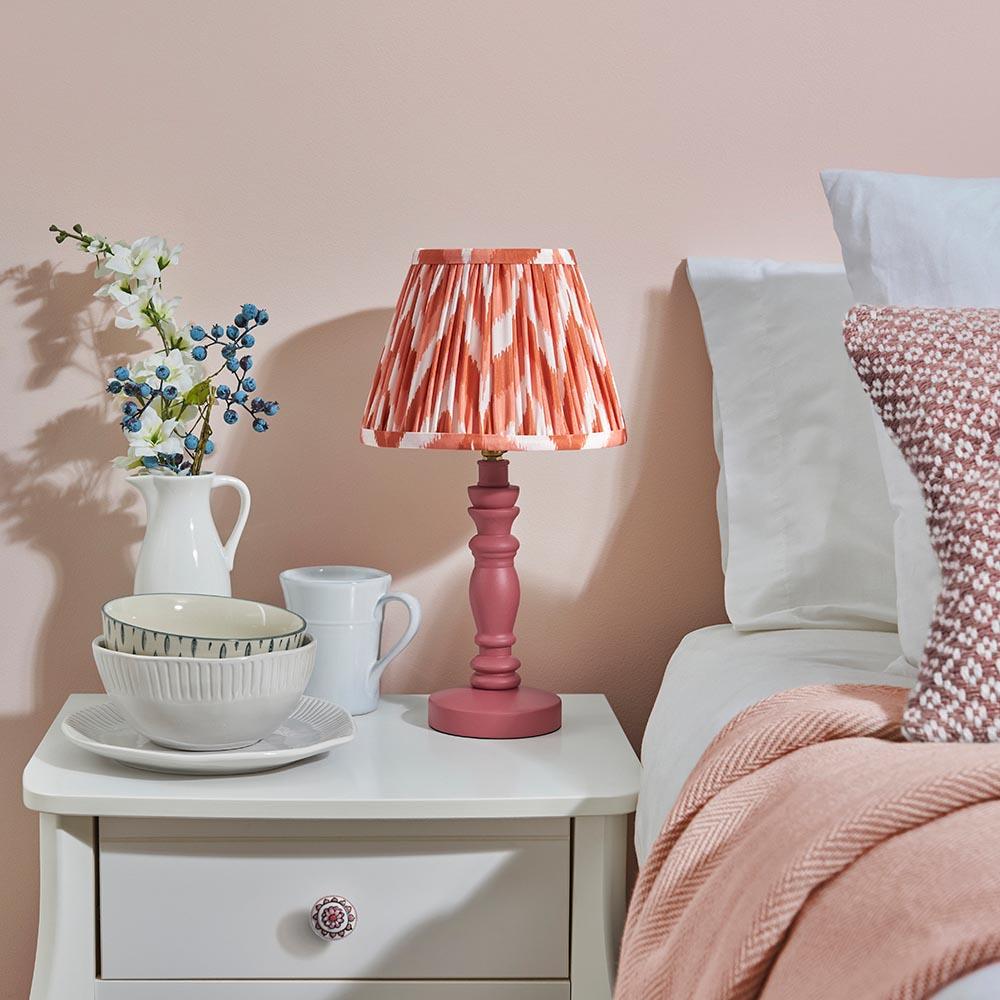 Zapopan Apricot Orange 20cm Shade Wood Table Lamp In Pink Clay