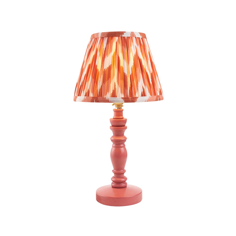 Zapopan Apricot Orange 20cm Shade Wood Table Lamp In Pink Clay