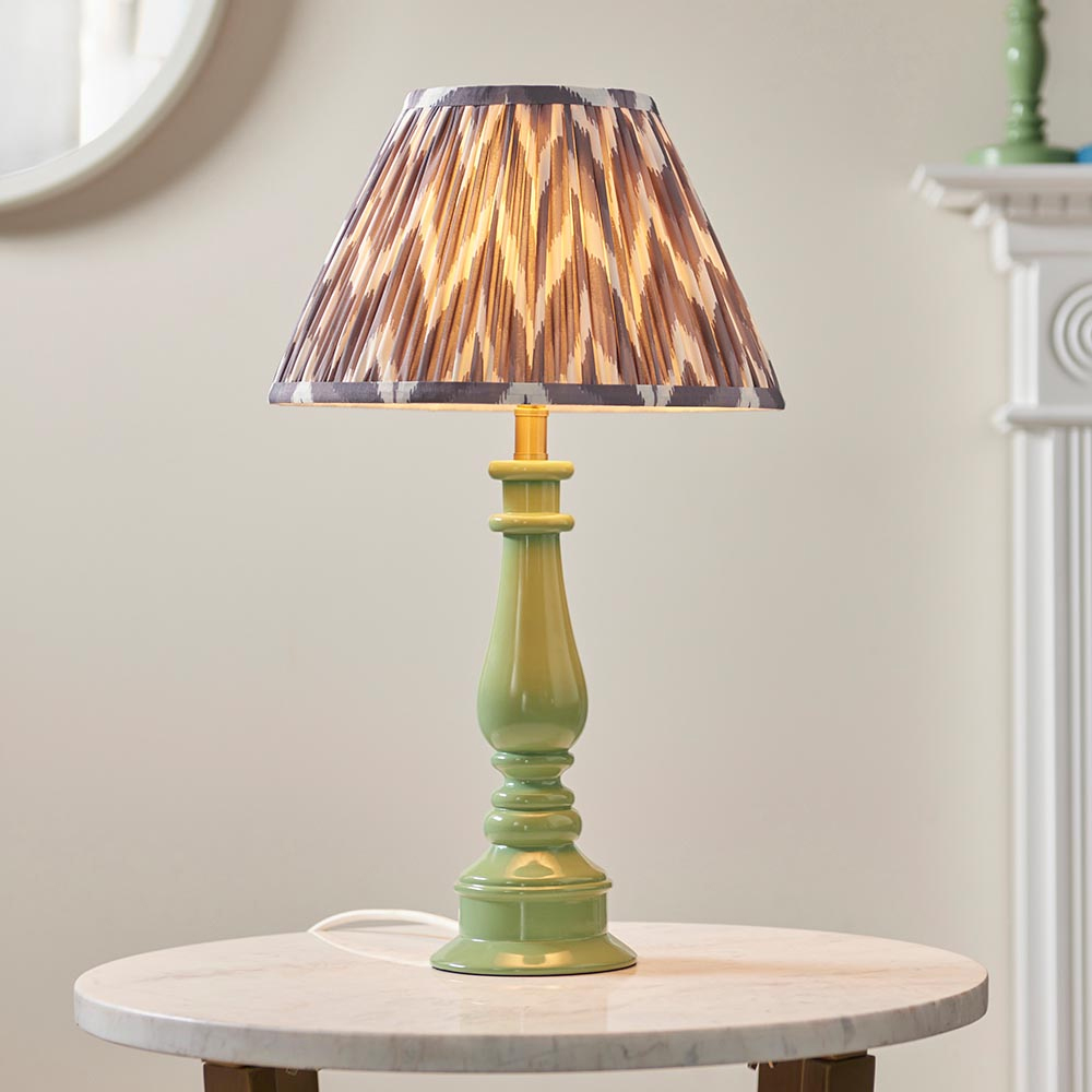 Read more about Zapopan pearl grey 30cm shade resin table lamp in cotswold green