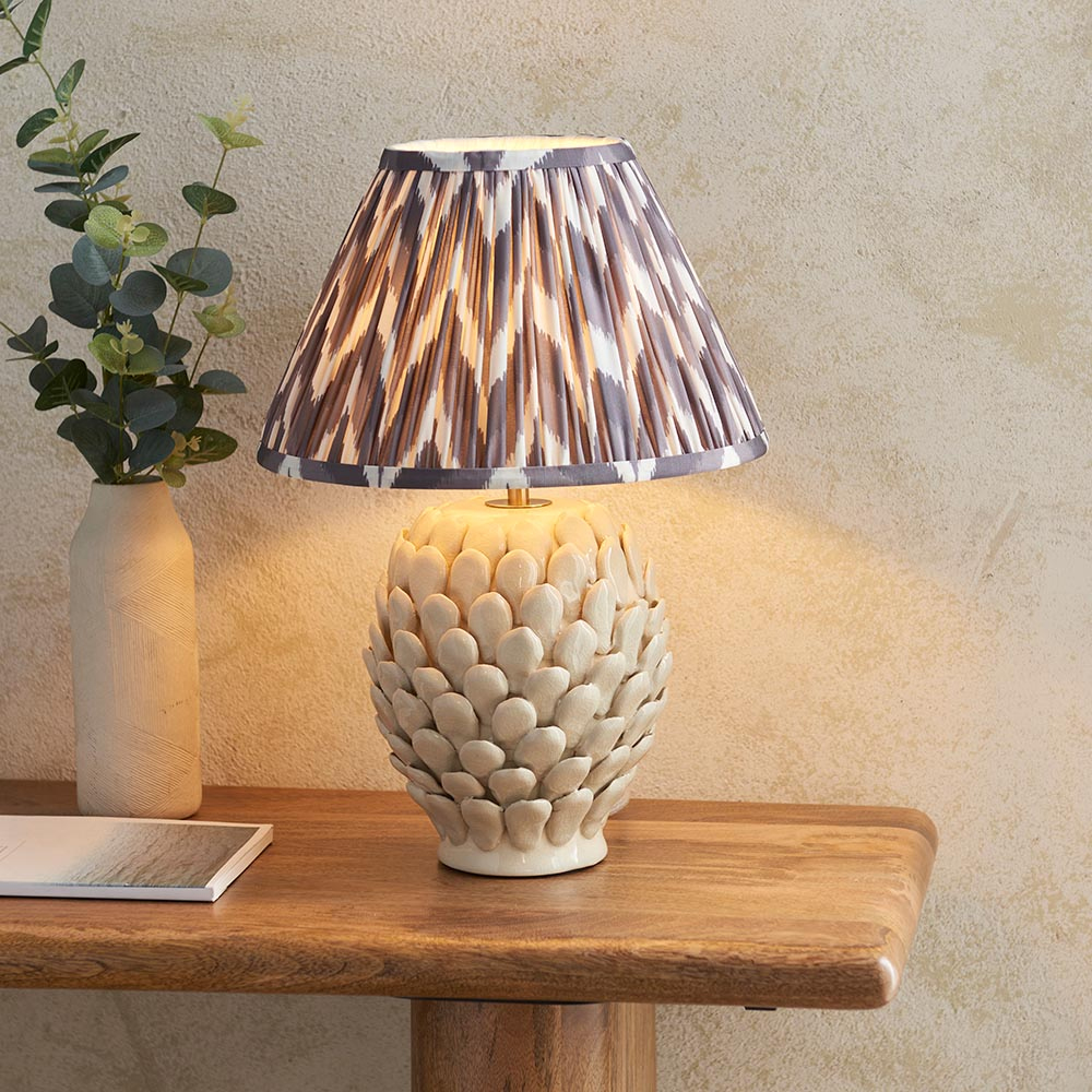 Read more about Zapopan pearl grey 30cm shade large ceramic table lamp in ivory
