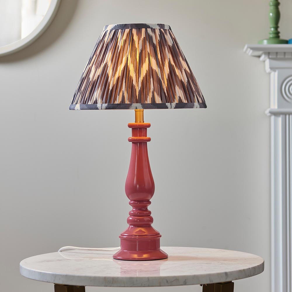 Read more about Zapopan pearl grey 30cm shade resin table lamp in pink clay