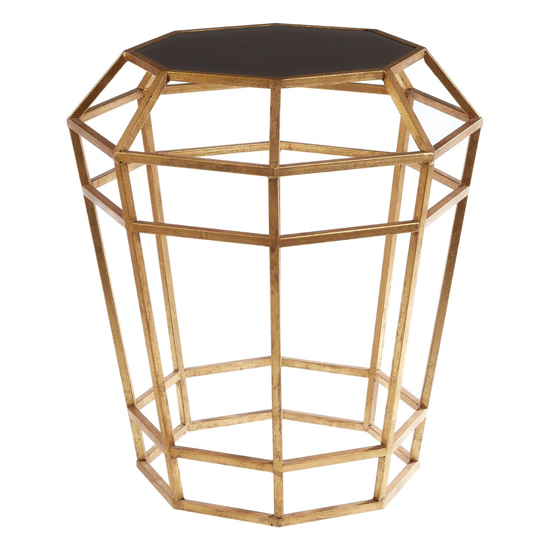 Zaria Drum Shaped Glass Top Side Table With Gold Frame
