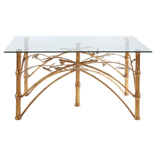 Zaria Glass Top Coffee Table With Gold Bamboo Design Frame