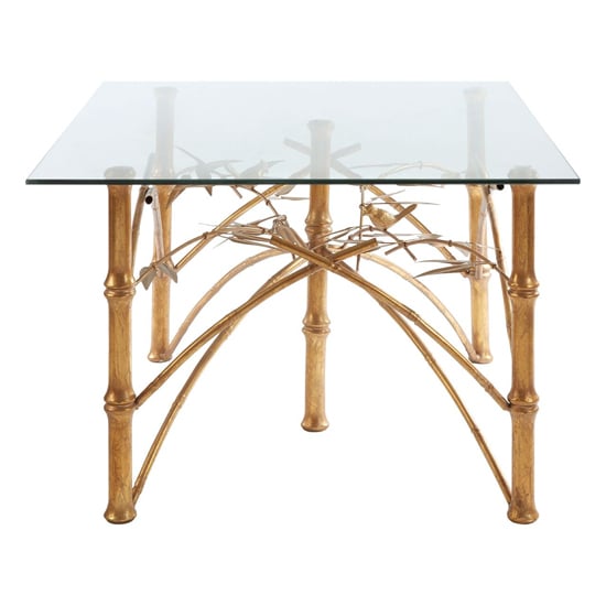 Zaria Glass Top Coffee Table With Gold Bamboo Design Frame