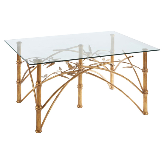 Read more about Zaria glass top coffee table with gold bamboo design frame