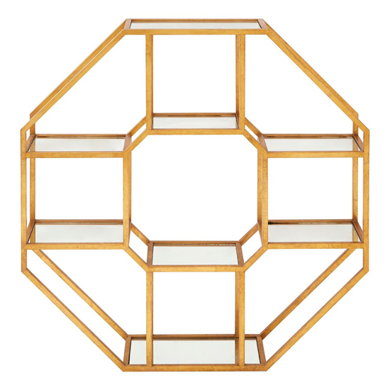 Zaria Mirrored Wall Shelving Unit With Gold Frame