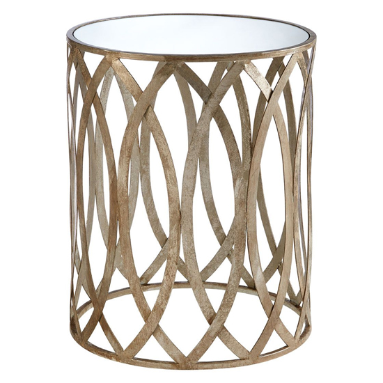 Product photograph of Zaria Round Glass Side Table With Leaf Design Silver Frame from Furniture in Fashion