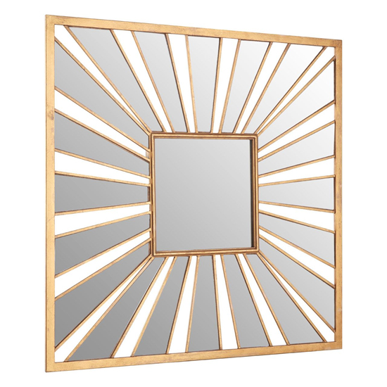 Zaria Sunburst Design Wall Mirror In Warm Gold Frame