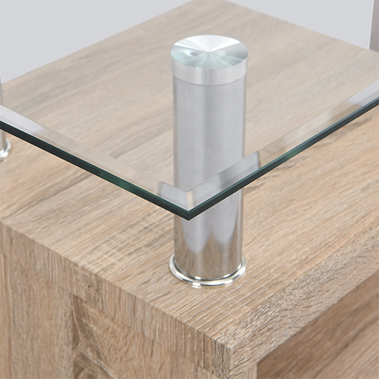 Zariah Clear Glass Coffee Table With Oak Wooden Base