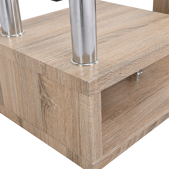 Zariah Clear Glass Coffee Table With Oak Wooden Base