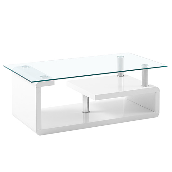Zariah Clear Glass Coffee Table With White High Gloss Base Furniture