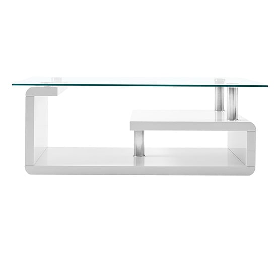 Zariah Clear Glass Coffee Table With White High Gloss Base_4