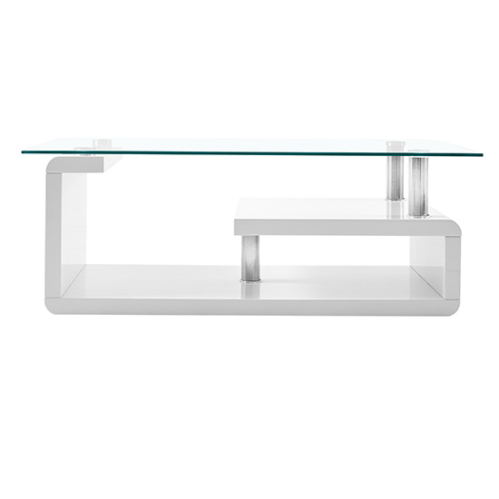 Zariah Clear Glass Coffee Table With White High Gloss Base Furniture