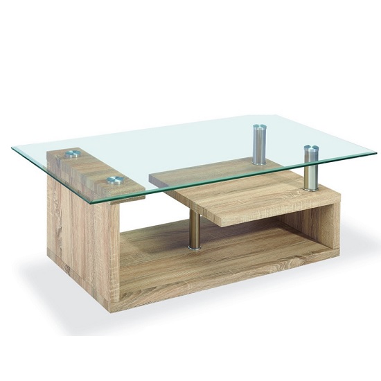 Read more about Baylee clear glass coffee table with natural base