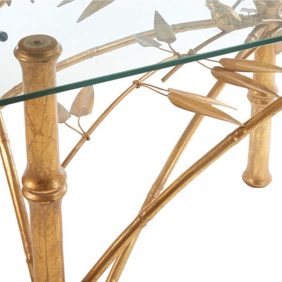 Zaria Glass Top Coffee Table With Gold Bamboo Design Frame