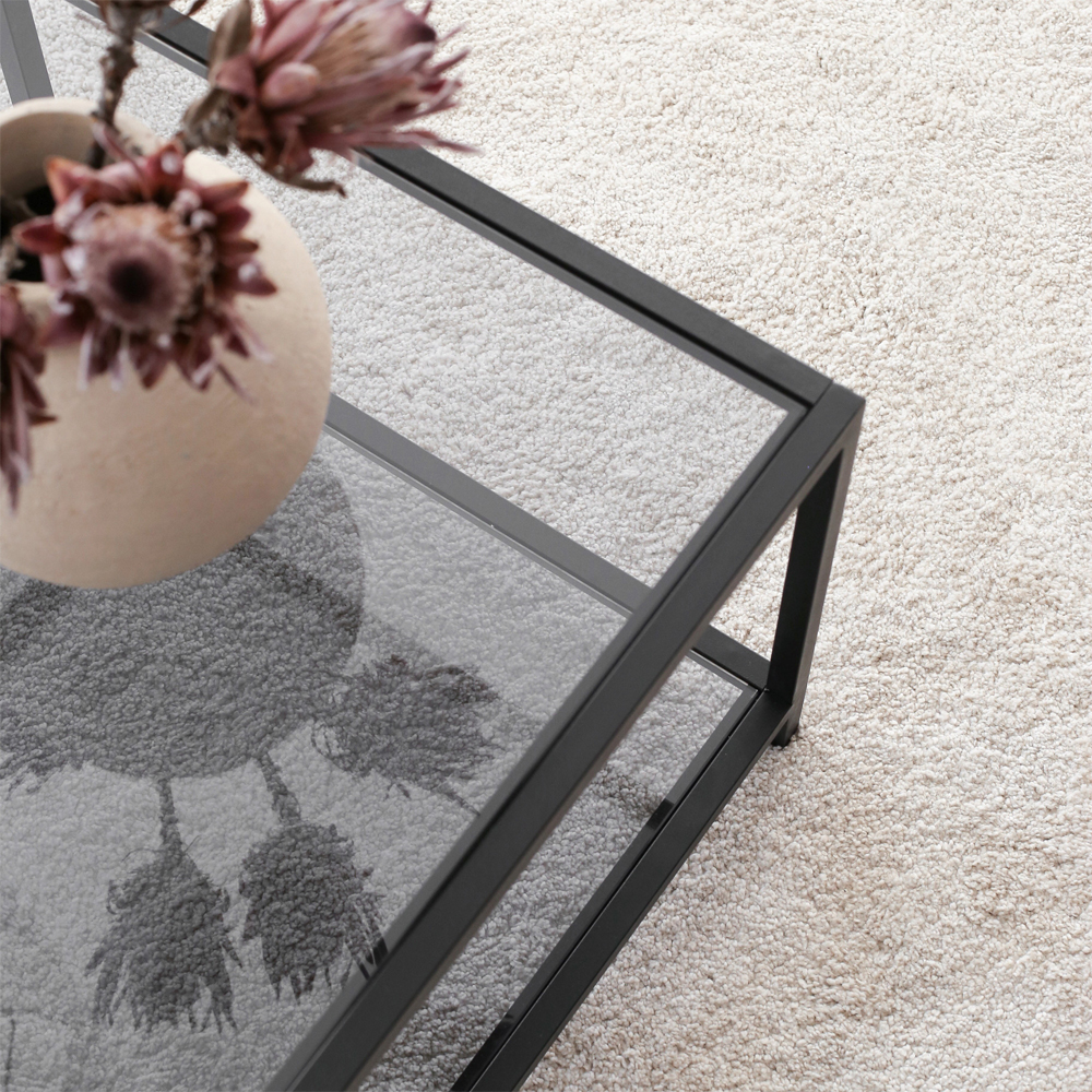 Zavello Tempered Glass Coffee Table With Fume Black Metal Frame