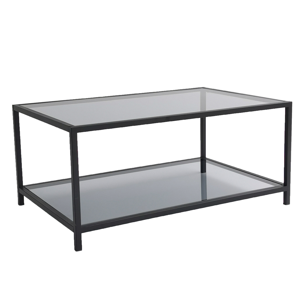 Zavello Tempered Glass Coffee Table With Fume Black Metal Frame