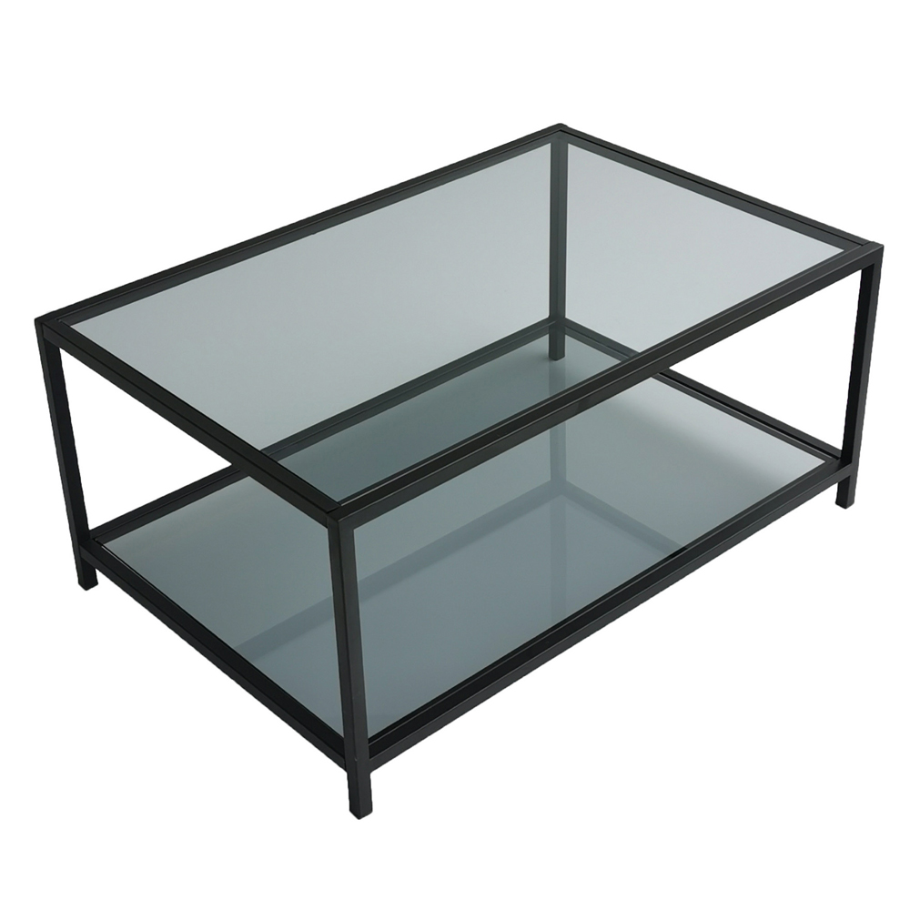 Zavello Tempered Glass Coffee Table With Fume Black Metal Frame