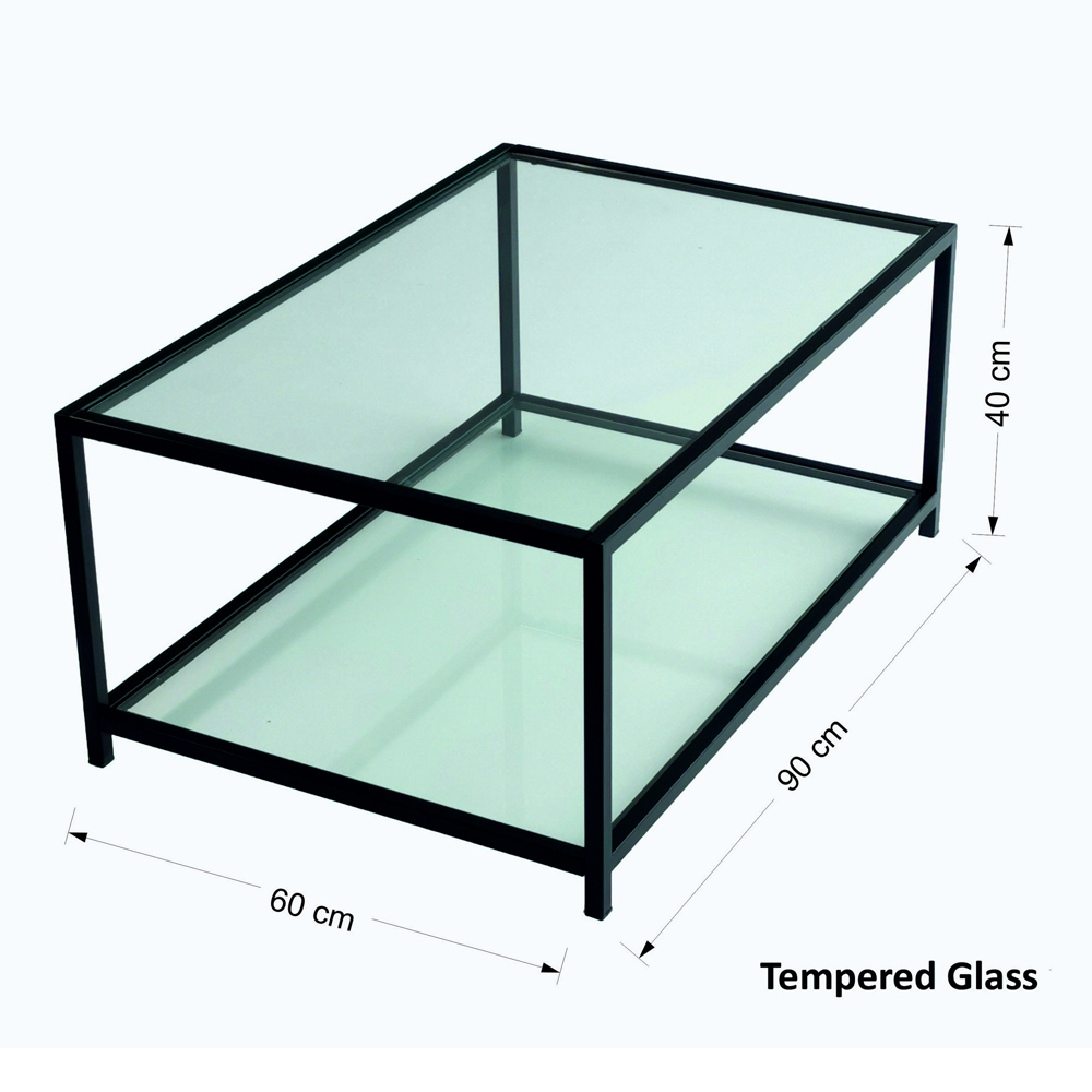 Zavello Tempered Glass Coffee Table With Fume Black Metal Frame