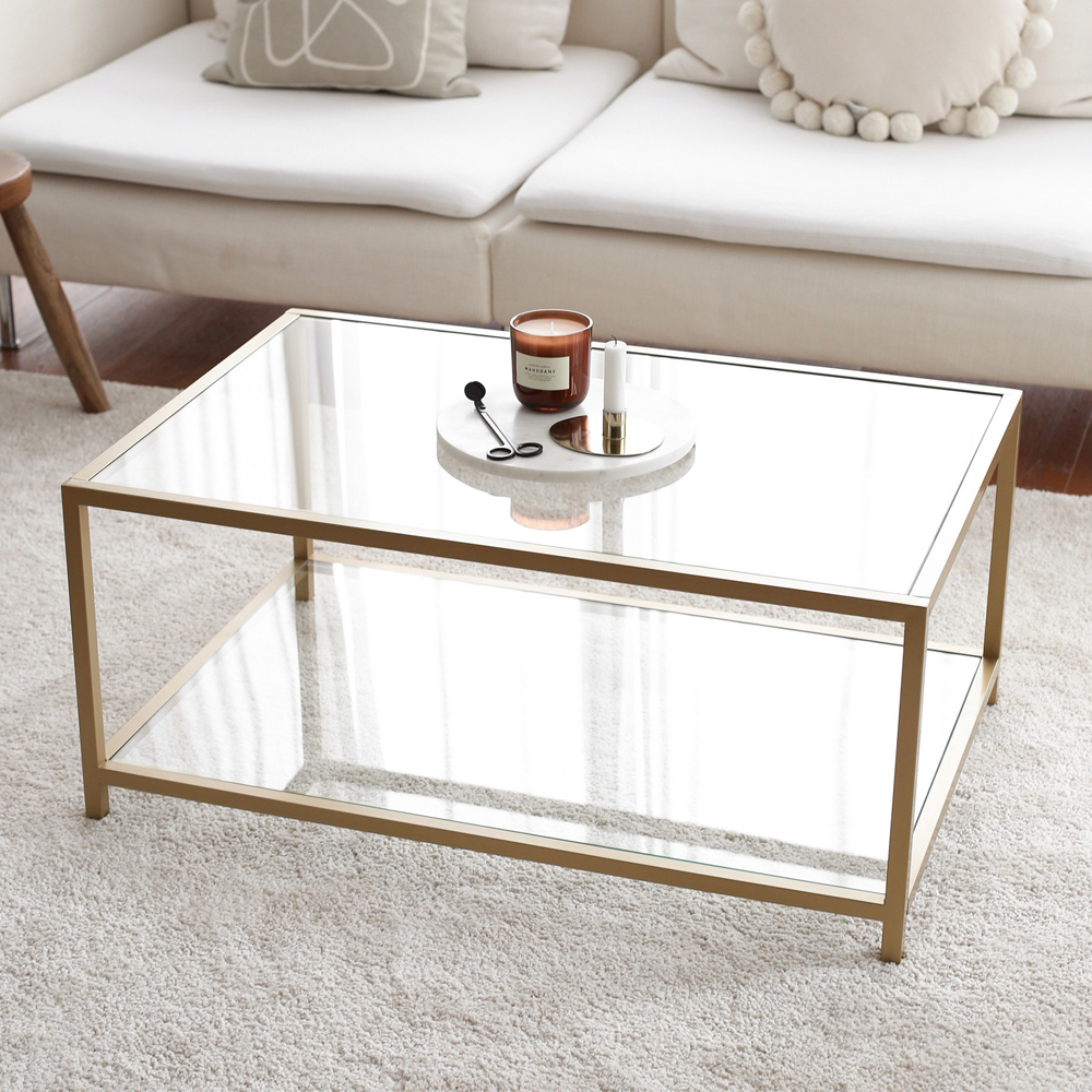 Zavello Tempered Glass Coffee Table With Gold Metal Frame