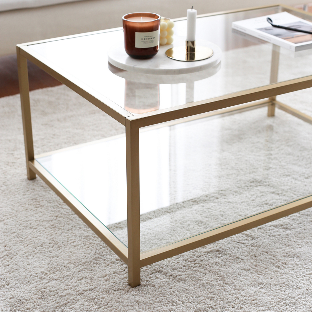 Zavello Tempered Glass Coffee Table With Gold Metal Frame