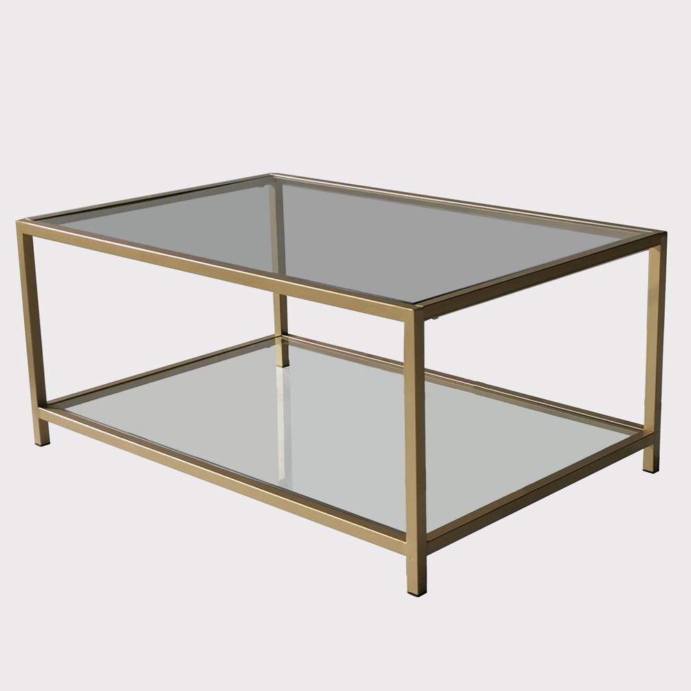 Zavello Tempered Glass Coffee Table With Gold Metal Frame