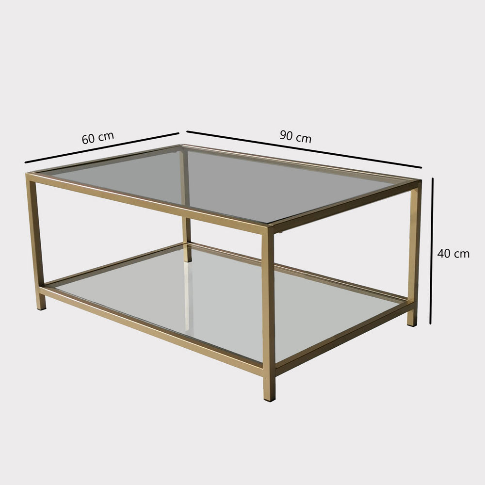 Zavello Tempered Glass Coffee Table With Gold Metal Frame