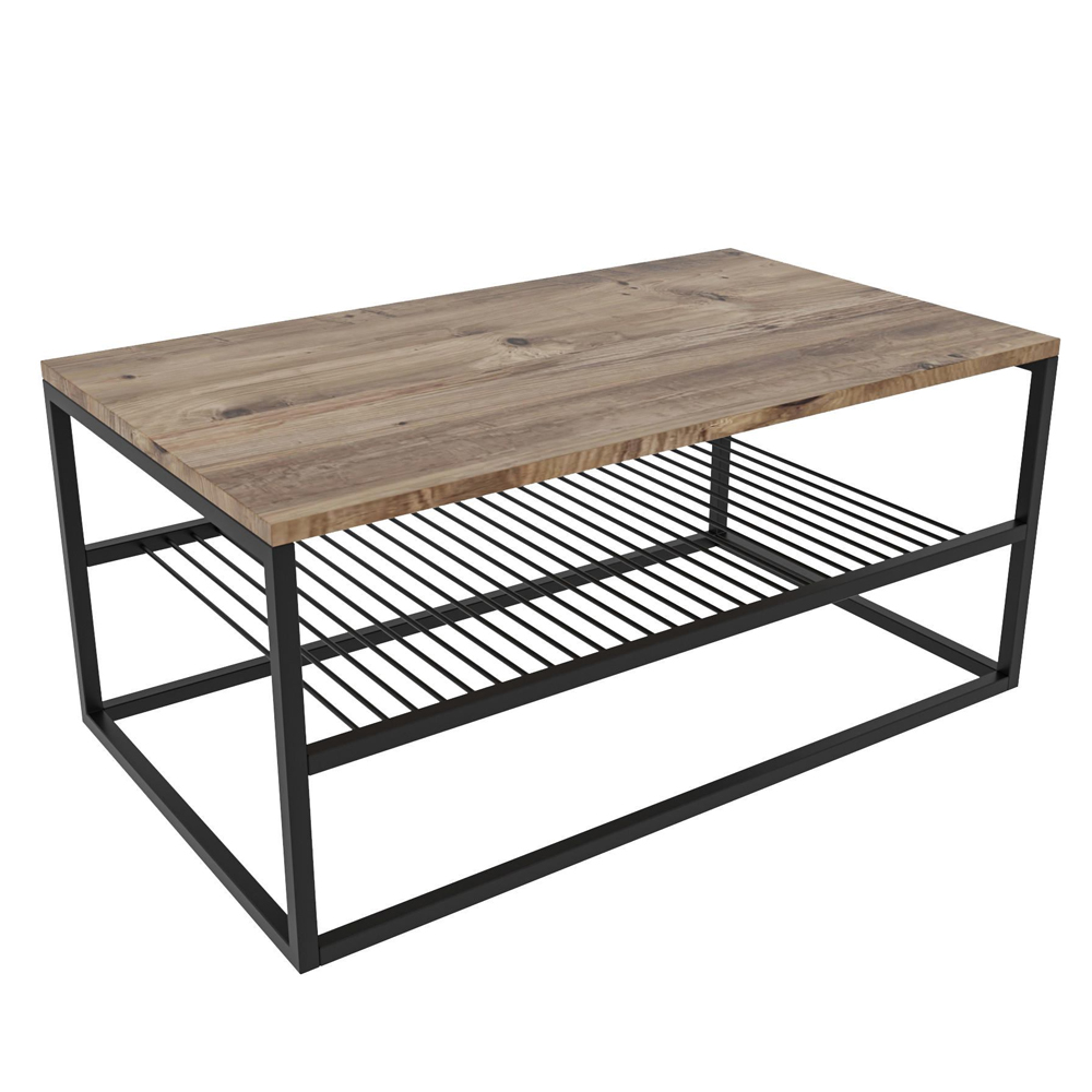 Solvani Wooden Coffee Table With Black Metal Frame In Pine