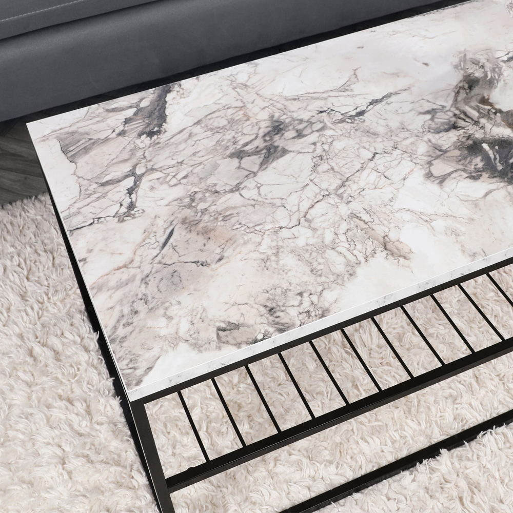 Solvani Wooden Coffee Table With Black Metal Frame In White