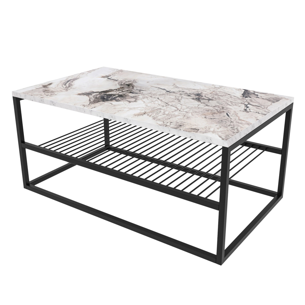 Solvani Wooden Coffee Table With Black Metal Frame In White