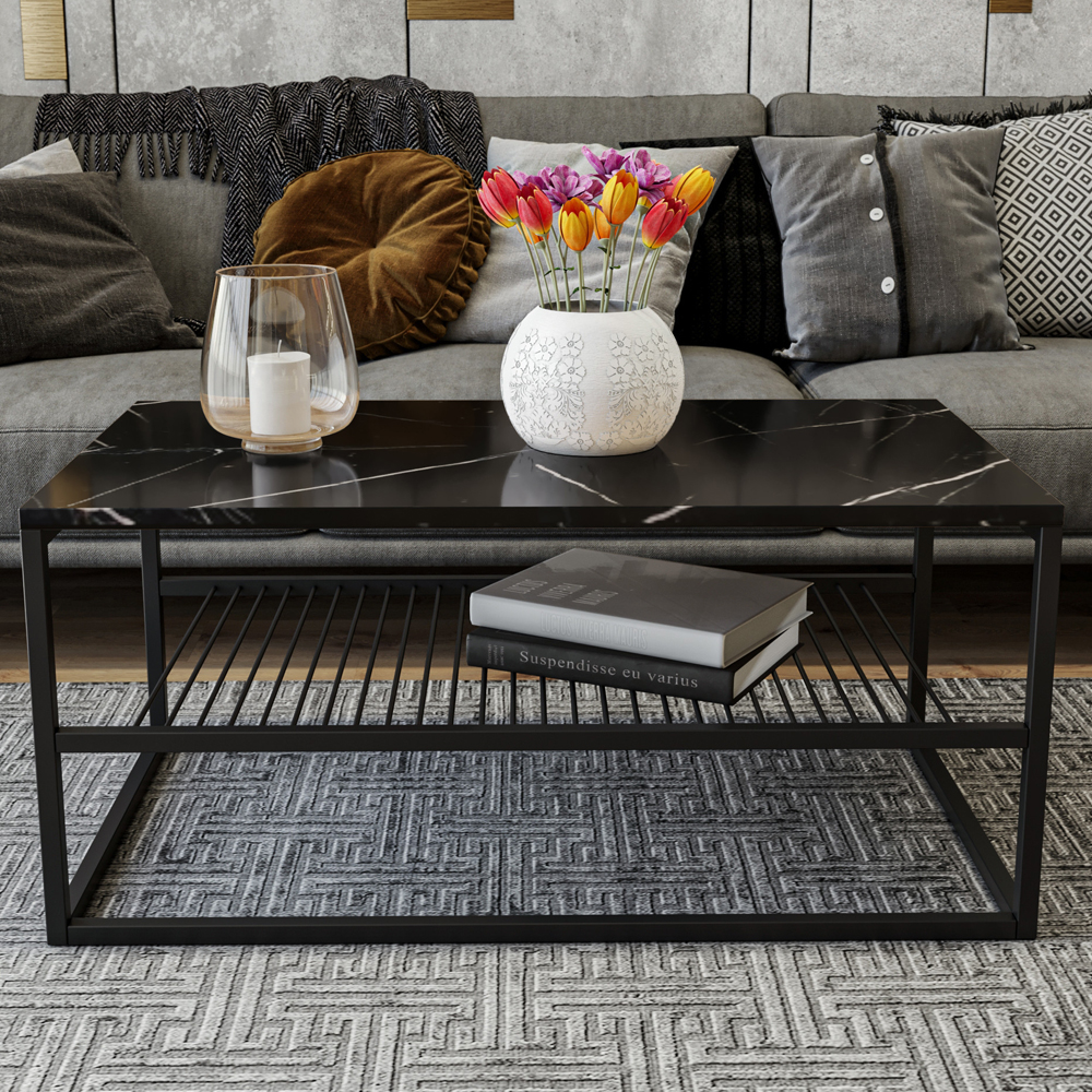 Solvani Wooden Coffee Table With Black Metal Frame