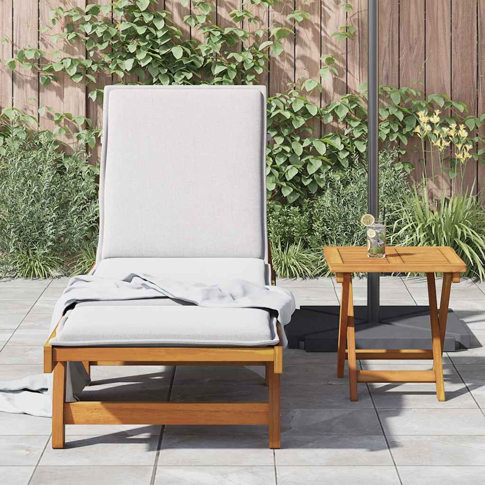 Zavira Garden Acacia Wood Sun Lounger with Table in Brown