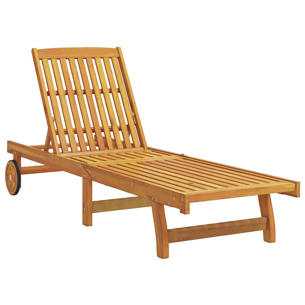 Zavira Garden Acacia Wood Sun Lounger with Table in Brown