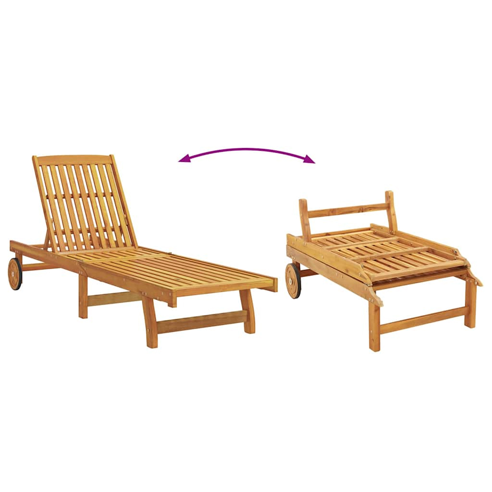 Zavira Garden Acacia Wood Sun Lounger with Table in Brown