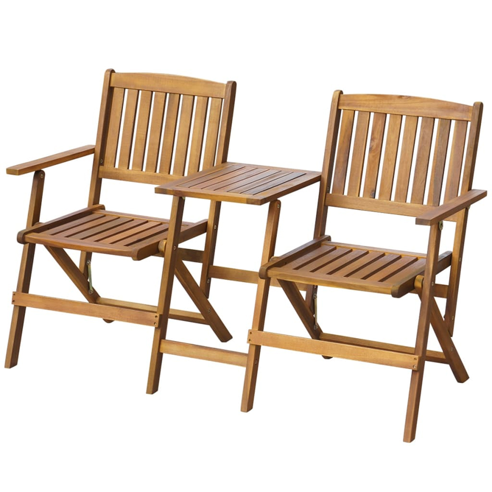 Zaviso Garden Acacia Wood Folding Chairs with Tea Table in Brown