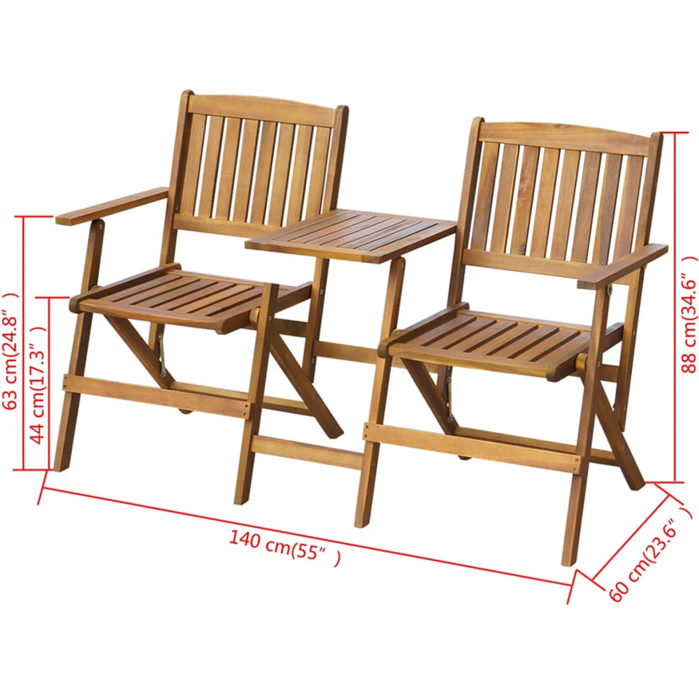 Zaviso Garden Acacia Wood Folding Chairs with Tea Table in Brown