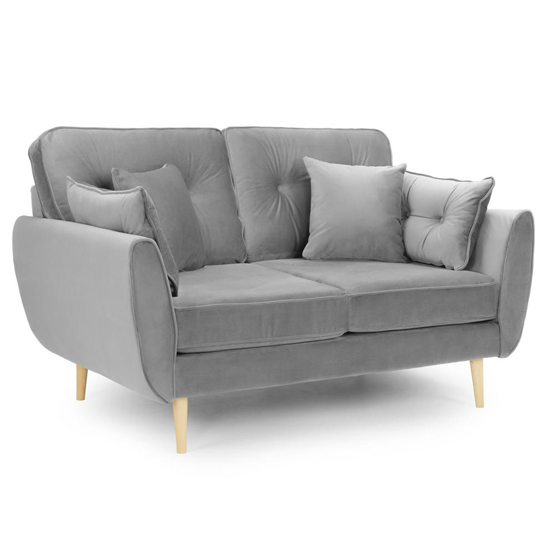 Photo of Zayit plush velvet 2 seater sofa in grey with natural legs