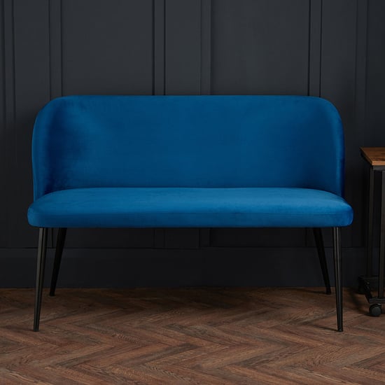Read more about Zaza velvet dining bench with black legs in blue