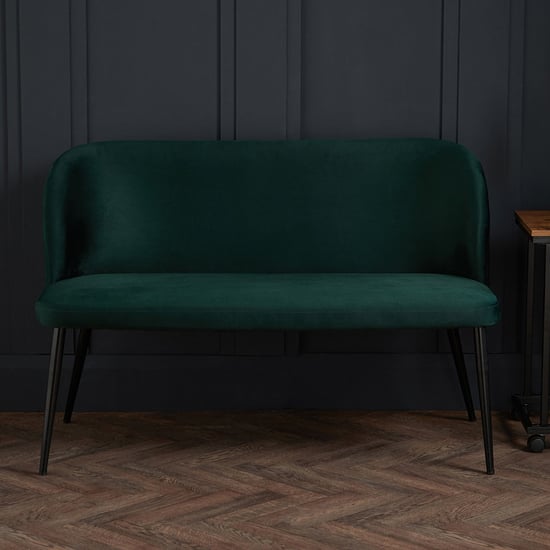 Product photograph of Zaza Velvet Dining Bench With Black Legs In Green from Furniture in Fashion
