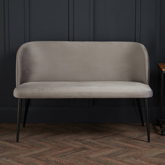 Product photograph of Zaza Velvet Dining Bench With Black Legs In Grey from Furniture in Fashion
