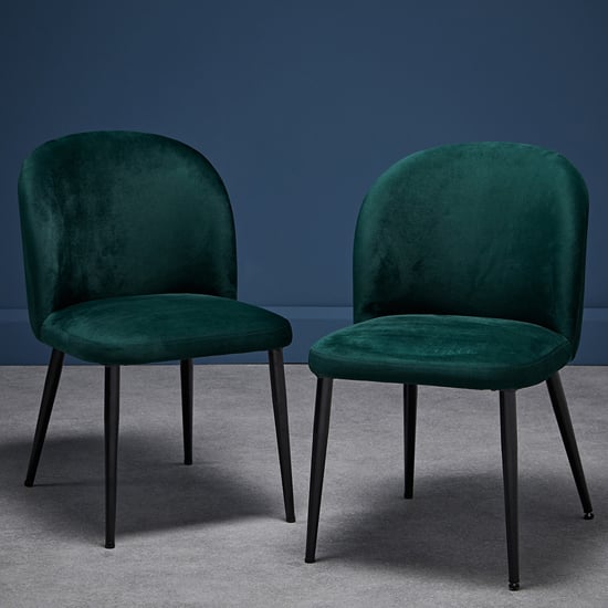 Zazie Green Plush Velvet Dining Chairs In Pair
