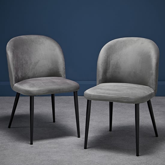 Zazie Grey Plush Velvet Dining Chairs In Pair